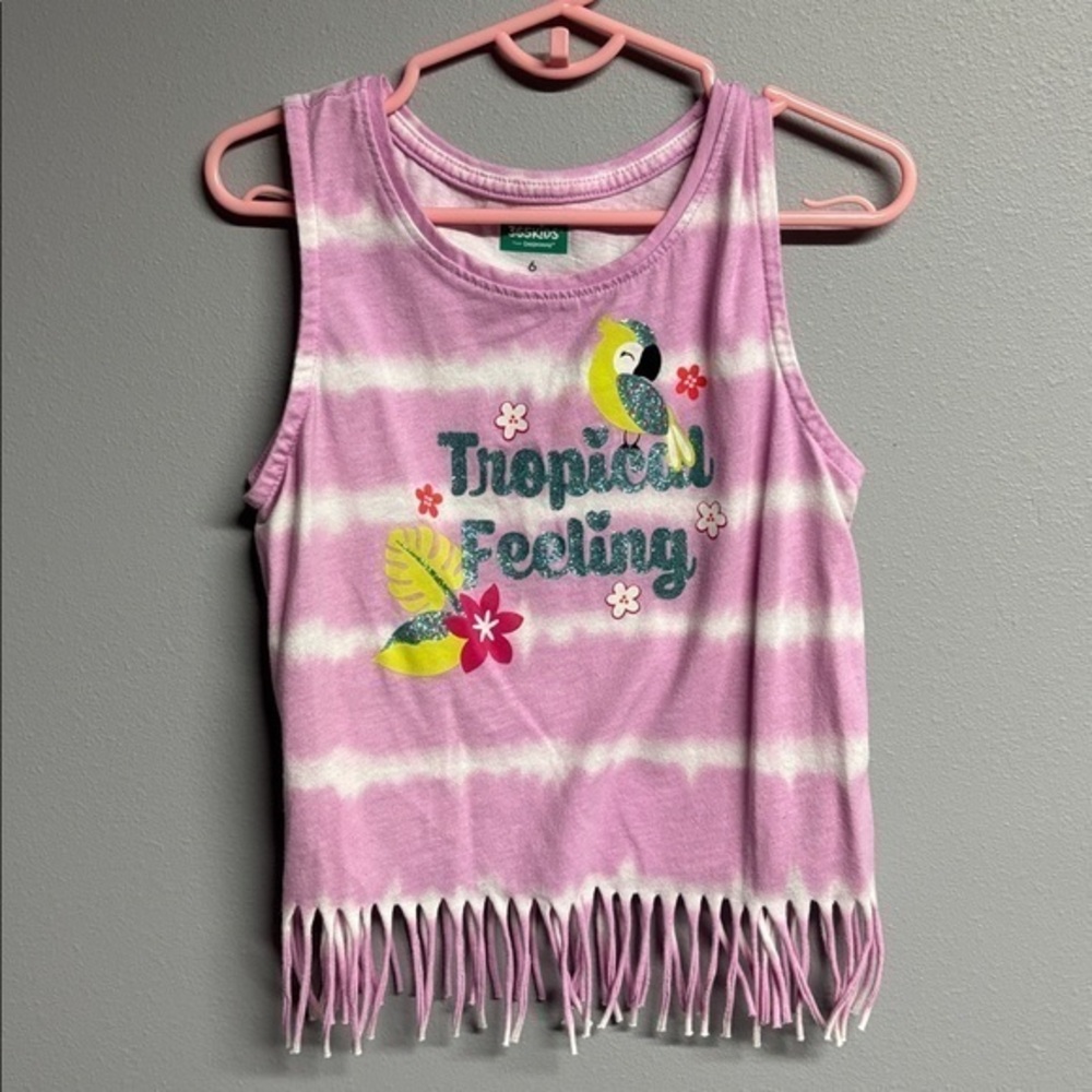 Wonder Nation Pink and Yellow Fringe Tank Top